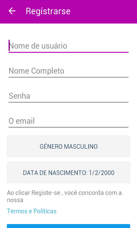 Se você clicar neste botão, você pode criar uma conta, se ainda não tiver.